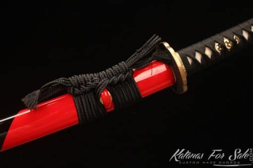 Handmade Katana T10 Clay Tempered Steel with Black and Red Hardwood Saya - Image 5