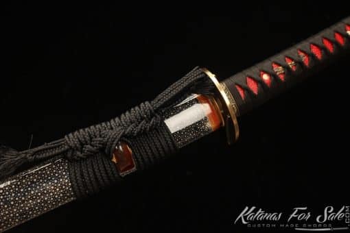 Warrior's Katana Edge T10 Folded Clay Tempered Steel with Hadori Polish and Full Black Rayskin Saya - Image 8