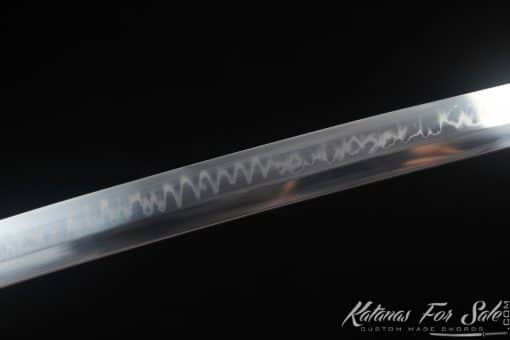 Katana T10 Clay Tempered Steel with Choji Hamon with Matt Black Hardwood Saya with Buffalo Horns - Image 6