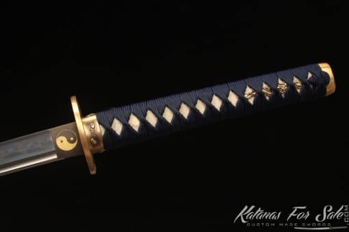 Japanese Sword Katana T10 Clay Tempered Steel with Black Bubble Lacquered Saya and Buffalo Horns - Image 9