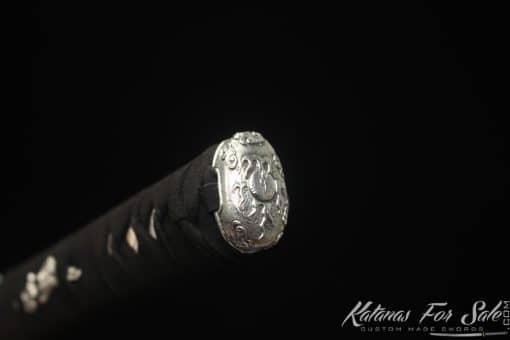 Legendary Katana T10 Clay Tempered Steel with "Manpai" Full Hamon and engraved dragon & sword with Black Ratten Hardwood Saya - Image 8