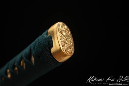 Samurai Katana T10 Clay Tempered Steel with Reversed Hamon and Full Black Rayskin Saya with Buffalo Horns - Image 9