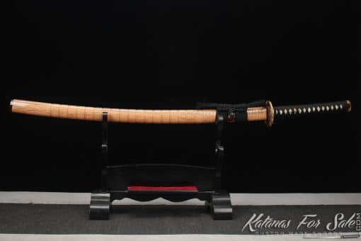 Limited-Edition Katana T10 Clay Tempered Steel with "Manpai" Full Hamon and Hadori Polish with Natural Bamboo Wood Saya with Buffalo Horns - Image 9