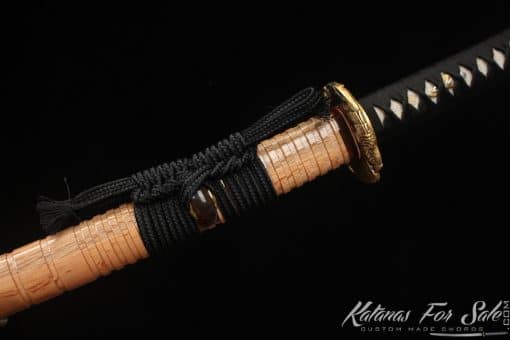 Limited-Edition Katana T10 Clay Tempered Steel with "Manpai" Full Hamon and Hadori Polish with Natural Bamboo Wood Saya with Buffalo Horns - Image 10