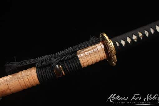 Limited-Edition Katana T10 Clay Tempered Steel with "Manpai" Full Hamon and Hadori Polish with Natural Bamboo Wood Saya with Buffalo Horns - Image 11