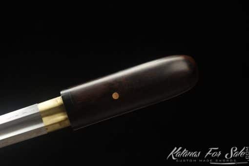 Double Edge Shirasaya Tanto T10 Folded Steel with Ebony Wood Round Tip Saya and Buffalo Horns - Image 5