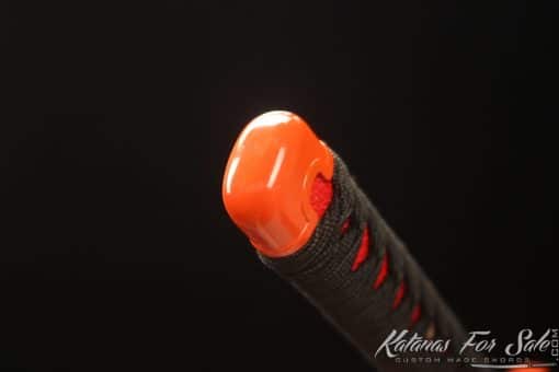 Katana 1060 Folded Steel with Red Acid Dye and Gloss Red Mashmellow Hardwood Saya - Image 8