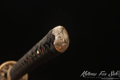 Katana 1095 Folded Steel with Red Acid Dye and Dual Color Mixed Lacquered Hardwood Saya - Image 5