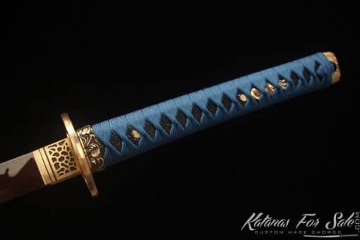 Katana Sword 1060 Folded Steel with Red Acid Dye and Black and Sparkle White Hardwood Saya - Image 8