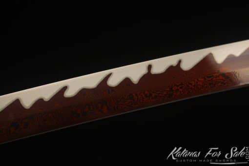 Katana Sword 1060 Folded Steel with Red Acid Dye and Black and Sparkle White Hardwood Saya - Image 6