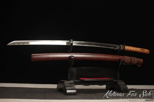 Sakabato Katana Reverse Blade 9260 Spring Steel with Brown Black Hardwood Saya - Image 4