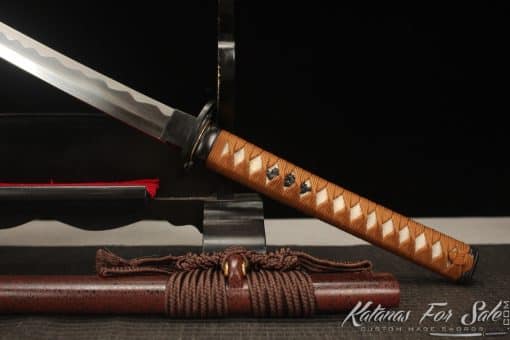 Sakabato Katana Reverse Blade 9260 Spring Steel with Brown Black Hardwood Saya - Image 10