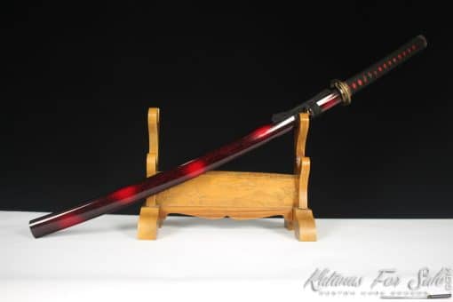 Katana 9260 Spring Steel with Red Acid Dye and Red and Black Dual Color Hardwood Saya - Image 5