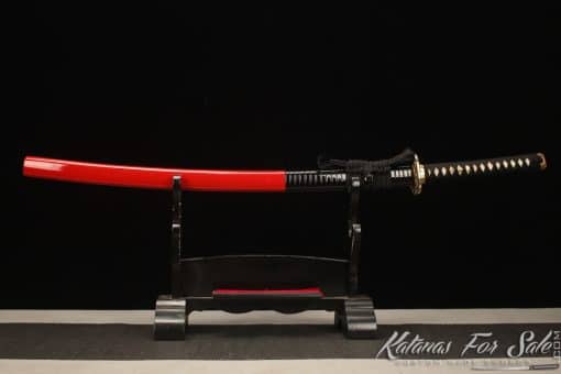 Warrior Katana T10 Folded Clay Tempered Steel with Black Stripes Red Hardwood Saya - Image 9
