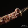 Samurai Katana 1095 Folded Steel with Ladder Grains with Mixed Black and Red Paint Saya with Buffalo Horns