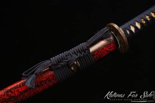 Hand Forged Katana Blade T10 Folded Clay Tempered Steel with Hadori Polish and Mixed Black and Red Paint Saya - Image 9