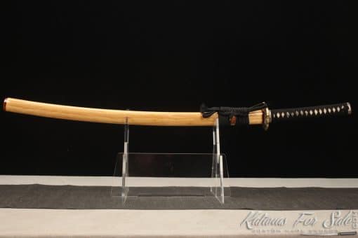 Katana T10 Clay Tempered Steel with Dual Flame "Hon?"  Hamon and Hadori Polish with Bamboo Wood Saya - Image 9