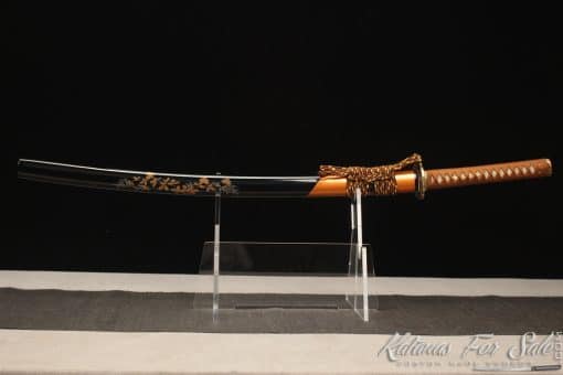 Combat Katana T10 Folded Clay Tempered Steel with Dual Color Plum Blossom Hardwood Saya - Image 9