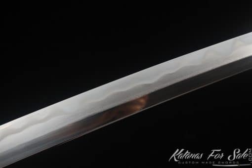 Katana T10 Folded Clay Tempered Steel with Refined Layers and Hadori Polish with Burgundy Seashell Dragon Saya - Image 9