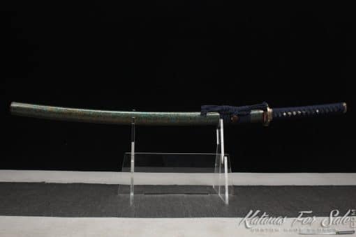Tactical Katana Blade T10 Clay Tempered Steel  with Round Hamon and Hadori Polish with Multicolour dotted Hardwood Saya - Image 9