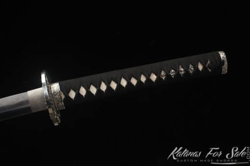 Elegant Katana Sword T10 Clay Tempered Steel with Sanmai Construction and Hadori Polish with Full Black Rayskin Saya - Image 10