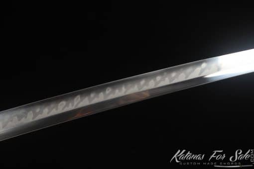 Tactical Katana T10 Clay Tempered Steel with Flame Hamon "Hon?"  and Hadori Polish with Red and Black Leopard Hardwood Saya - Image 11
