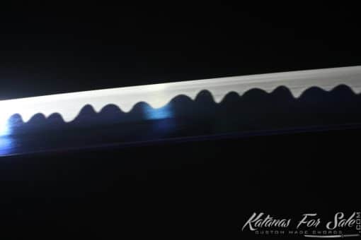Katana Blade 9260 Spring Steel with Blue Acid Dye and Gloss Black hardwood Saya - Image 9