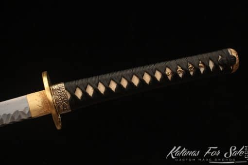 Japanese Katana Blade 1095 Folded Steel with Geo Shape and Full Lacquered Black Ray Skin Saya - Image 10