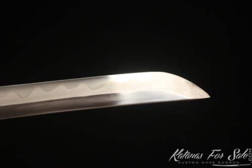 Katana Sword T10 Folded Clay Tempered Steel with Full Brown Ray Skin Saya and Buffalo Horn - Image 11