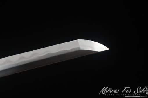 Katana T10 Folded Clay Tempered Steel with Refined Layers and Hadori Polish with Burgundy Seashell Dragon Saya - Image 10