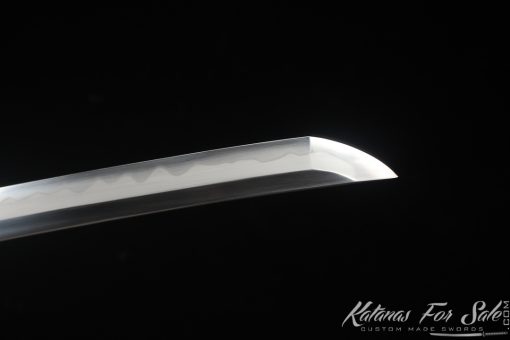Katana T10 Folded Clay Tempered Steel with Hadori Polish and Gloss Burgundy Black Hardwood Saya with Buffalo Horns - Image 11