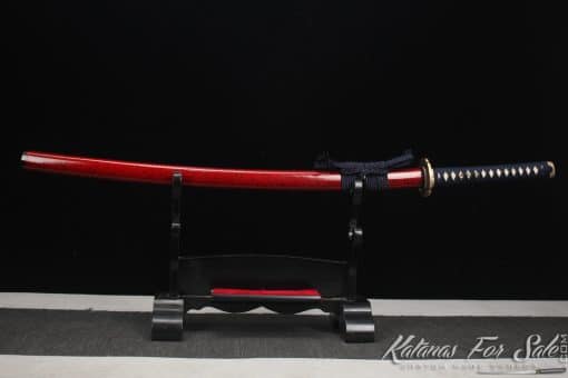 Katana 1095 Folded Steel with Vintage Finish  and Red and Black Hardwood Saya - Image 10