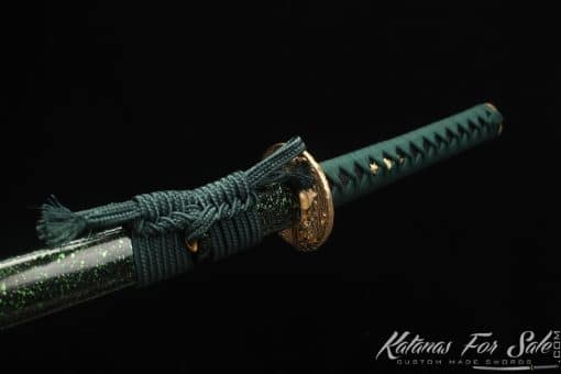 Katana T10 Clay Tempered Steel with Dark Green Sparkle Lime Hardwood Saya - Image 9