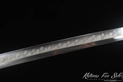 Tactical Katana T10 Clay Tempered Steel with Flame Hamon "Hon?"  and Hadori Polish with Red and Black Leopard Hardwood Saya - Image 2