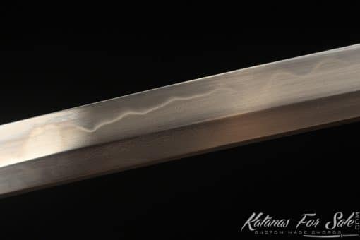 Traditional Katana Sword T10 Folded Clay Tempered Steel with Full Black Rayskin Saya and brown Buffalo Horns - Image 10