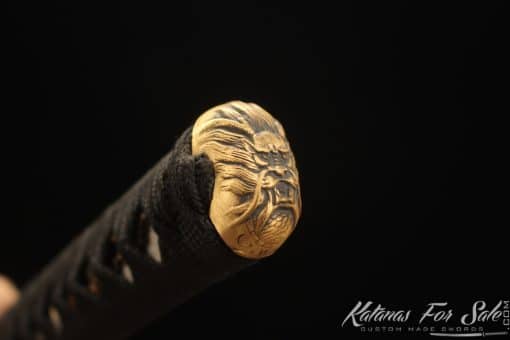 Elegant Katana T10 Folded Steel with Twisted Grain and Red Acid Dye with Red Linen Finish Saya and Buffalo Horns - Image 12