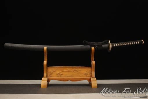 Elite Katana T10 Clay Tempered Steel with Sparkle Black Wooden Saya - Image 10