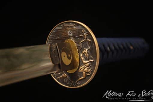 Japanese Sword Katana T10 Clay Tempered Steel with Black Bubble Lacquered Saya and Buffalo Horns - Image 7
