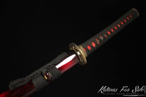 Katana 9260 Spring Steel with Red Acid Dye and Red and Black Dual Color Hardwood Saya - Image 8