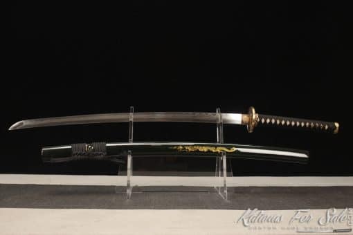 Katana Sword T10 Folded Clay Tempered Steel with Elegant Gold Dragon Hardwood Saya
