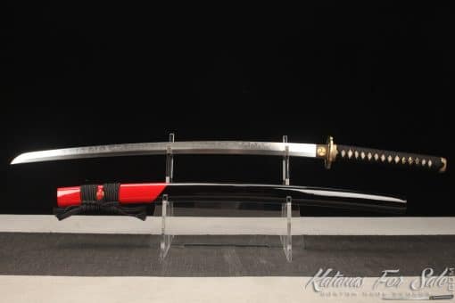 Handmade Katana T10 Clay Tempered Steel with Black and Red Hardwood Saya - Image 11