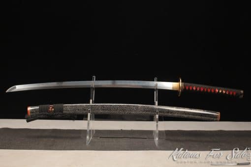 Warrior's Katana Edge T10 Folded Clay Tempered Steel with Hadori Polish and Full Black Rayskin Saya - Image 6