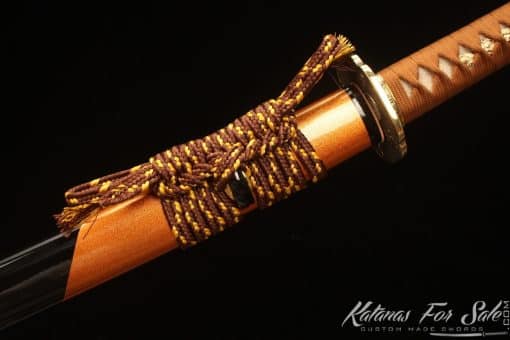 Combat Katana T10 Folded Clay Tempered Steel with Dual Color Plum Blossom Hardwood Saya - Image 10
