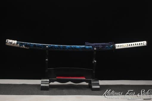Professional Katana Sword T10 Clay Tempered Steel with Slash Blue Paint Hardwood Saya - Image 12