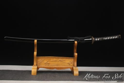 Katana Sword 1060 Carbon Steel with Black Acid Dye and Gloss Black hardwood Saya - Image 13