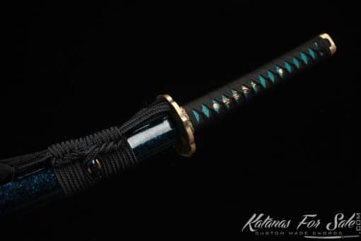 Katana Blade T10 Clay Tempered Steel with Black and Blue Dotted Hardwood Saya - Image 11