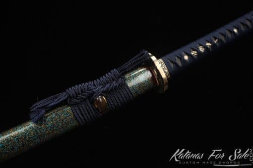 Tactical Katana Blade T10 Clay Tempered Steel  with Round Hamon and Hadori Polish with Multicolour dotted Hardwood Saya - Image 11