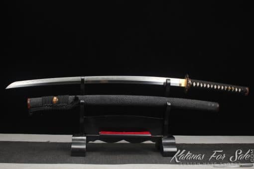 Exquisite Katana Soshu Kitae Construction (T10-1060-1045) with Multiple-refined Clay Tempered Steel  and Hadori Polish with Full Black Rayskin Saya - Image 11