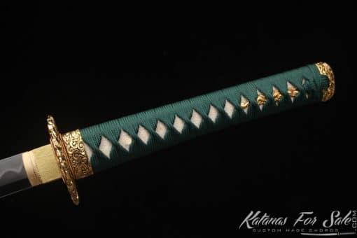 Katana T10 Clay Tempered Steel with Full White Rayskin Saya and Buffalo Horns - Image 12