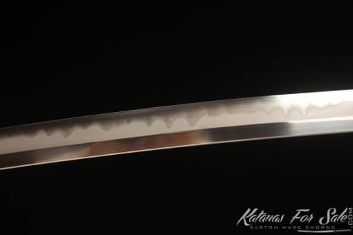 Handcrafted Katana T10 Clay Tempered Steel with Hadori Polish and Burgundy Seashell Dragon Saya with black Buffalo horns - Image 11